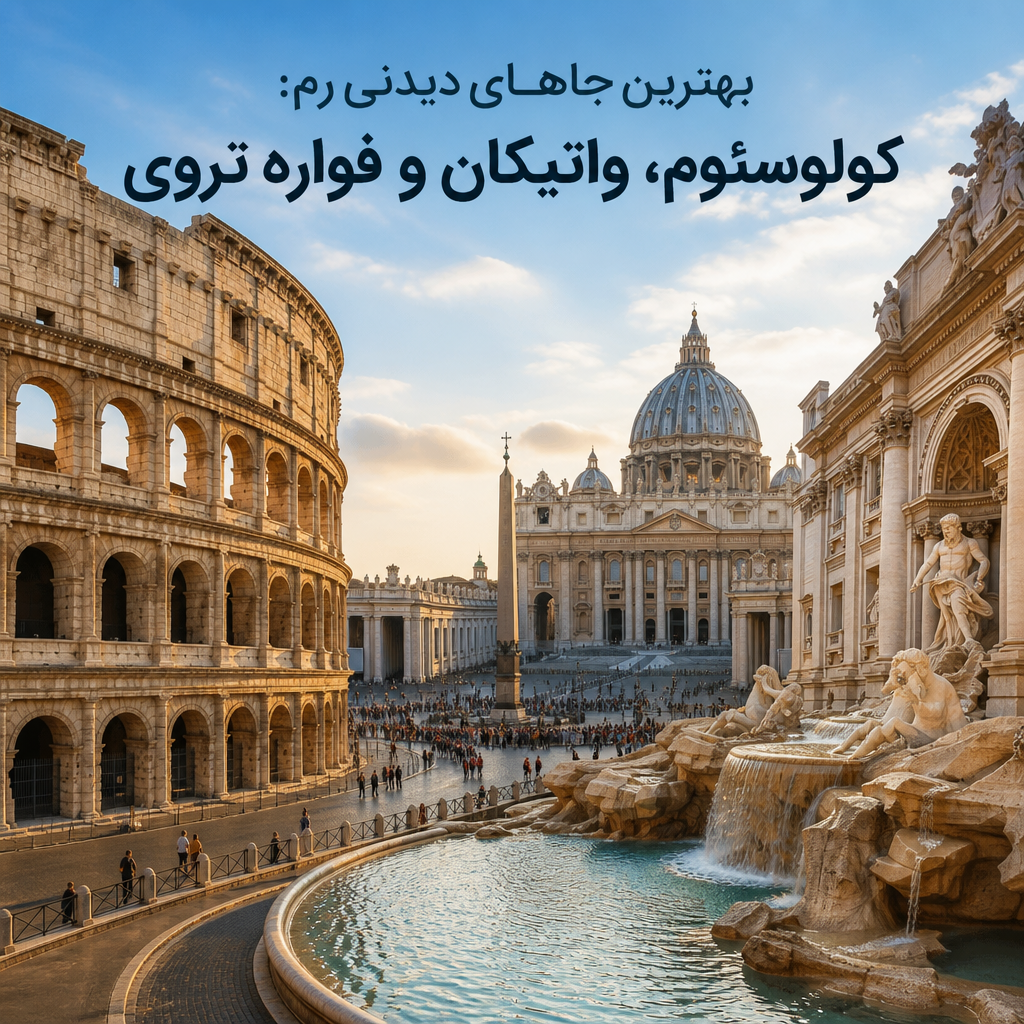 نمایی از کولوسئوم و گنبد واتیکان در میان جاهای دیدنی رم